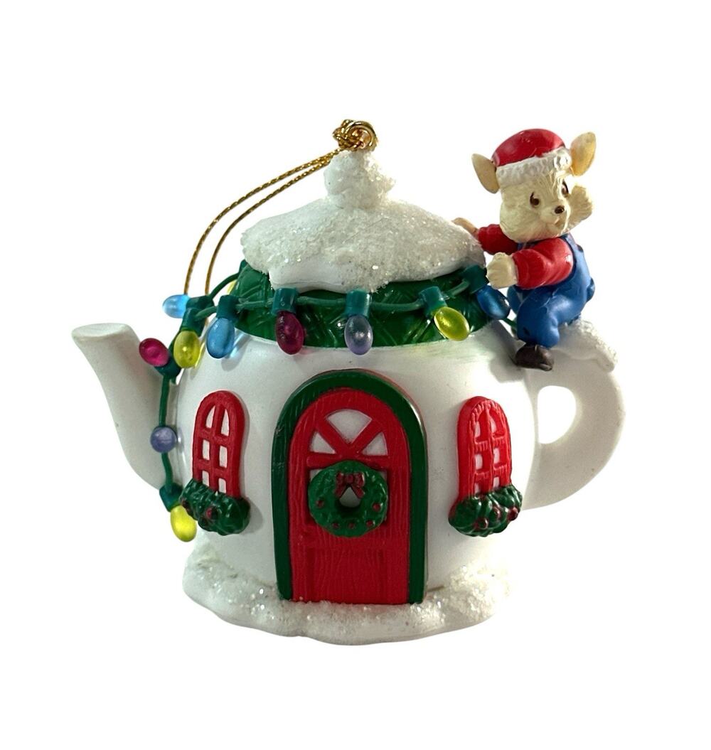 Vintage 1995 Westmar Christmas Ornament Mouse Teapot House Holiday Lights